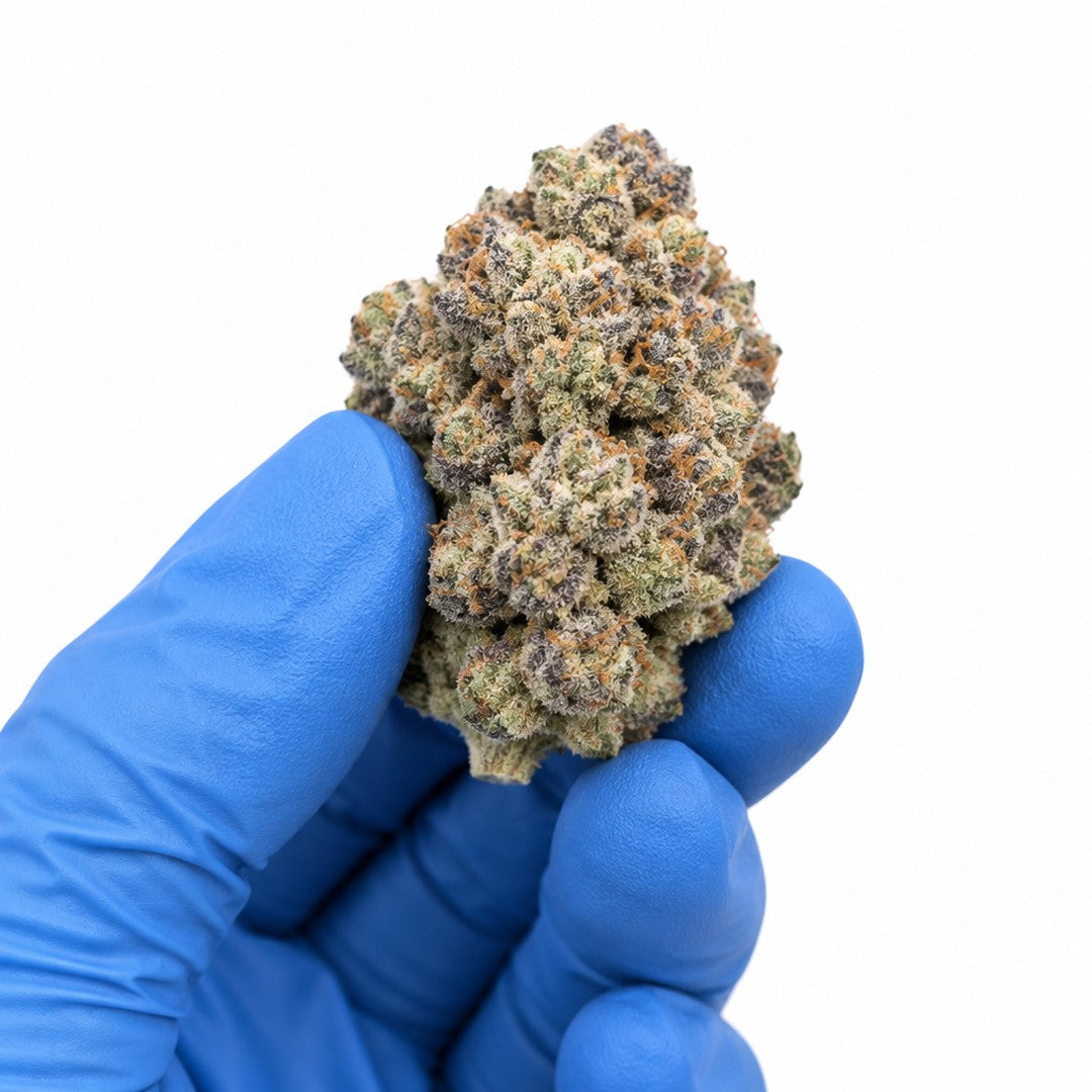 Apple Trufflez nug held in a gloved hand, illustrative