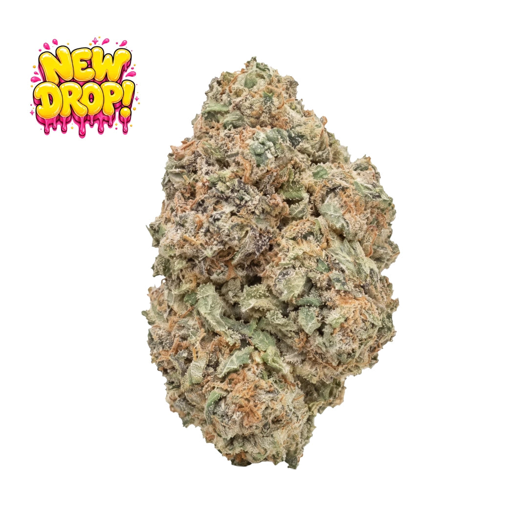 Blue Buzzballz single nug with New Drop graphic, illustrative
