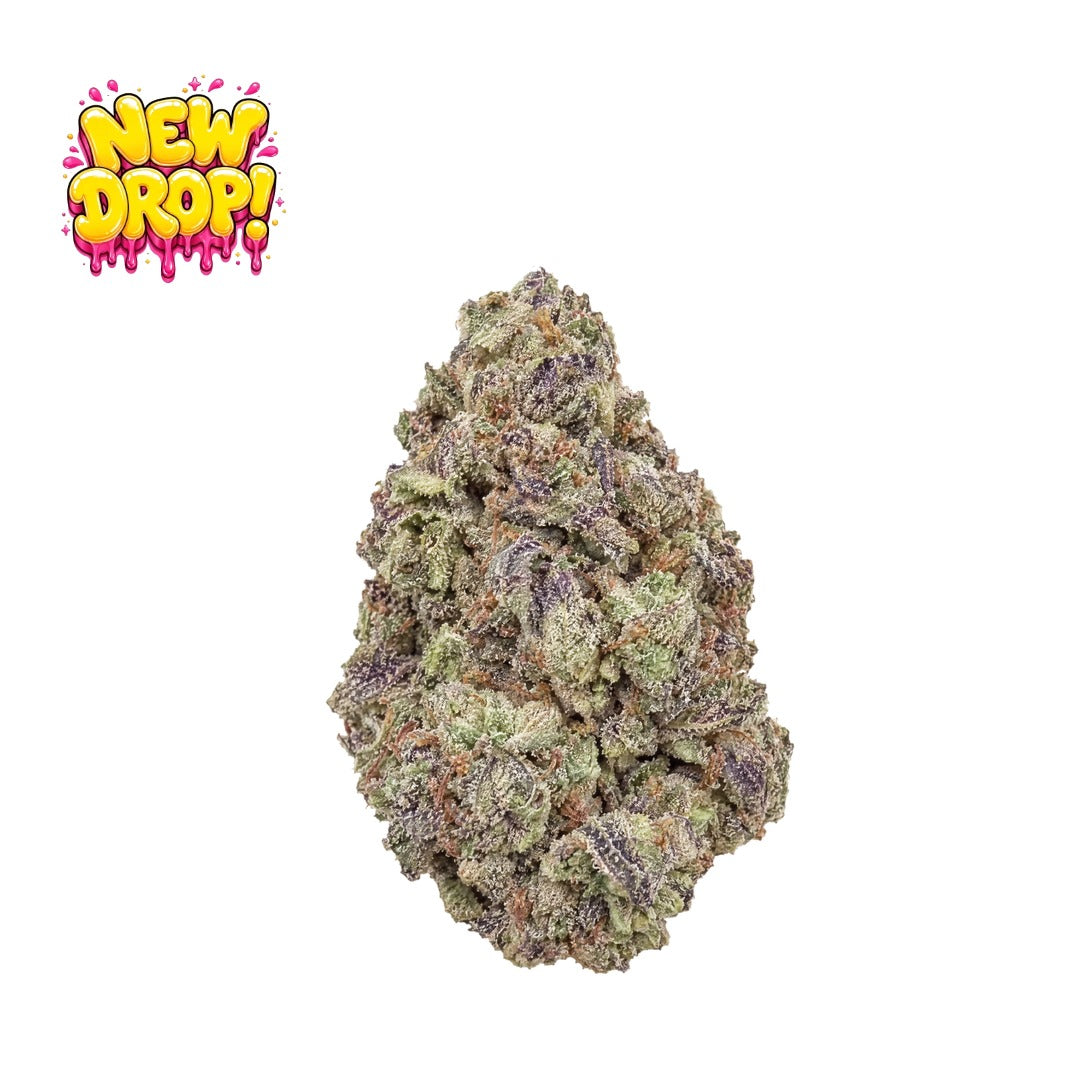 Blueberry Gumballz single nug with New Drop graphic, illustrative
