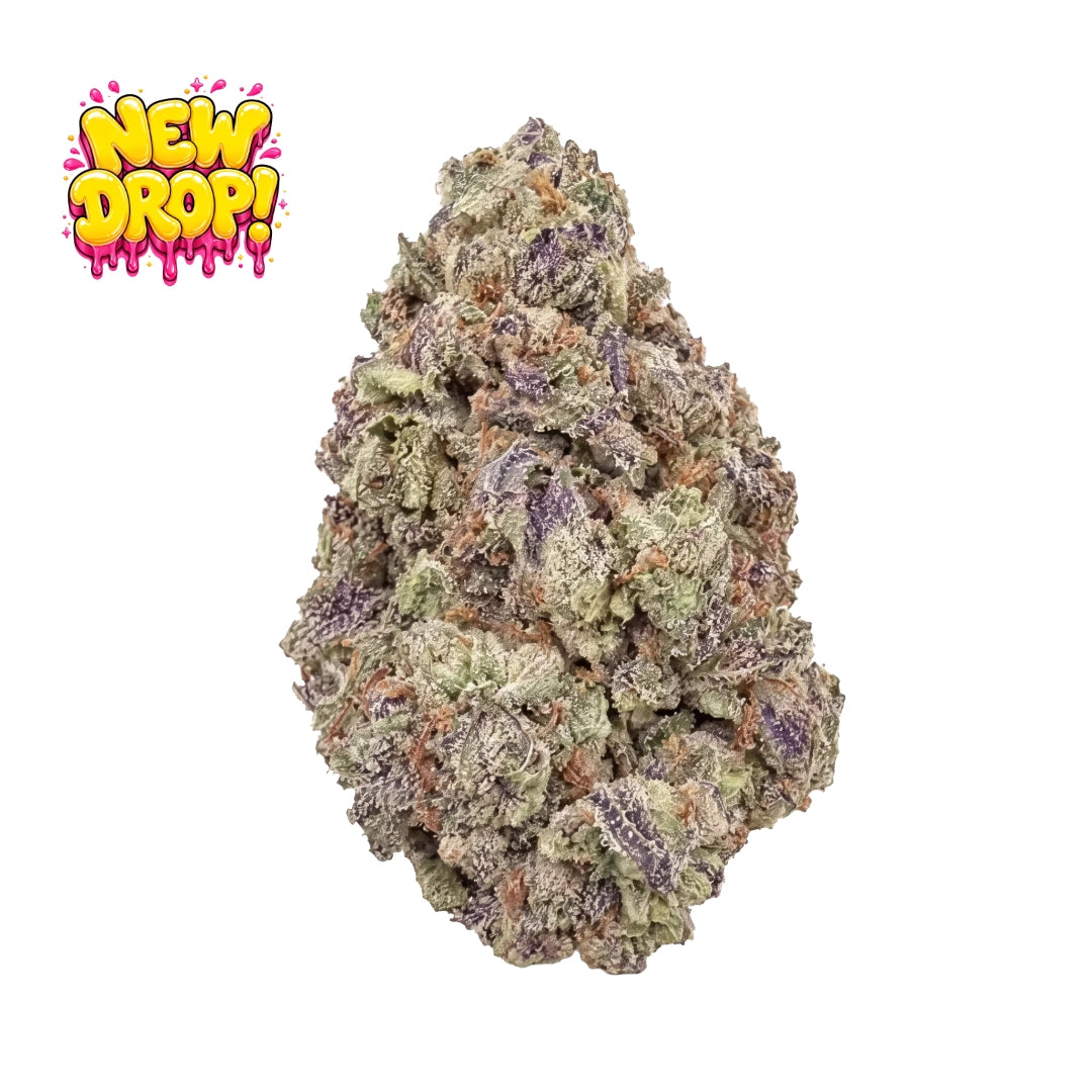 Blueberry Gumballz single nug with New Drop graphic, illustrative